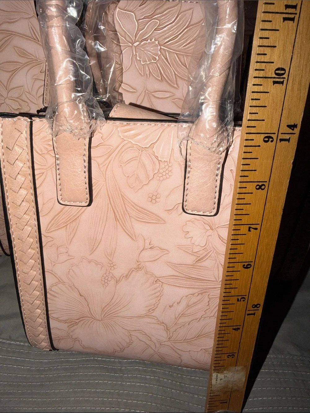 NWT 2-Piece Blush Pink Floral Embossed Structured Satchel & Mini Tote Bag Set